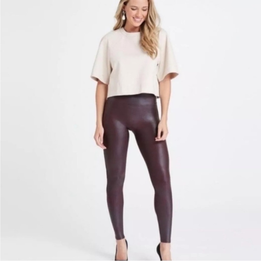 SPANX Faux Leather Leggings - Mahogany